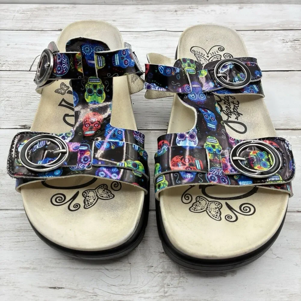Alegria Vita Womens Slide Sandals Size 38 US 7.5 Sugar Skulls Calavera Platform